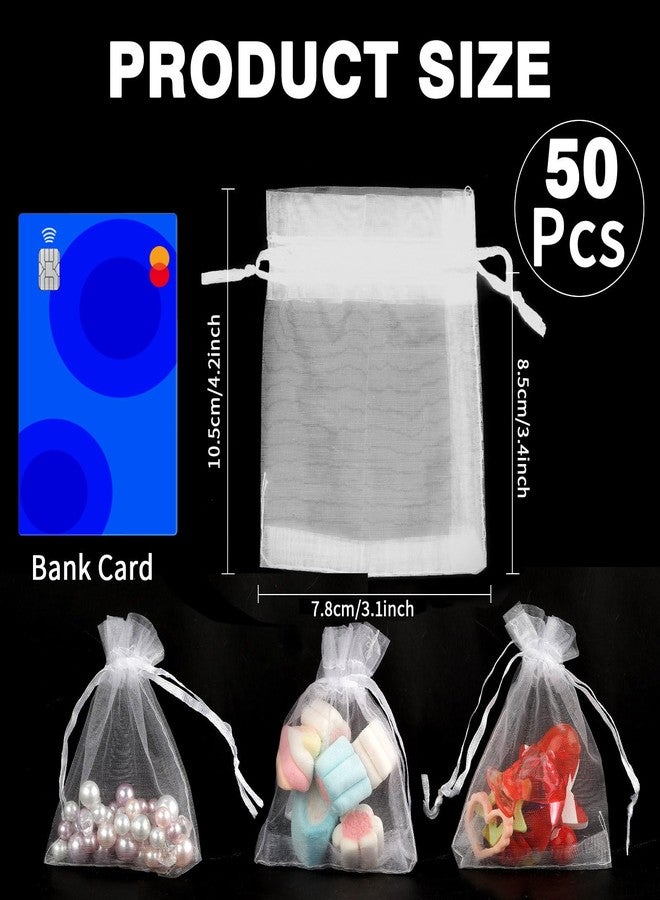 BOEIAC Organza Bags, White Organza Bags, 50Pcs, Sheer Organzas Bag 3 x 4 inch, Jewelry Gift Bags, Party Favor Bags with Drawstring, Mesh Gift Pouches Mini Candy Pouch for Wedding Christmas Party - Image 2